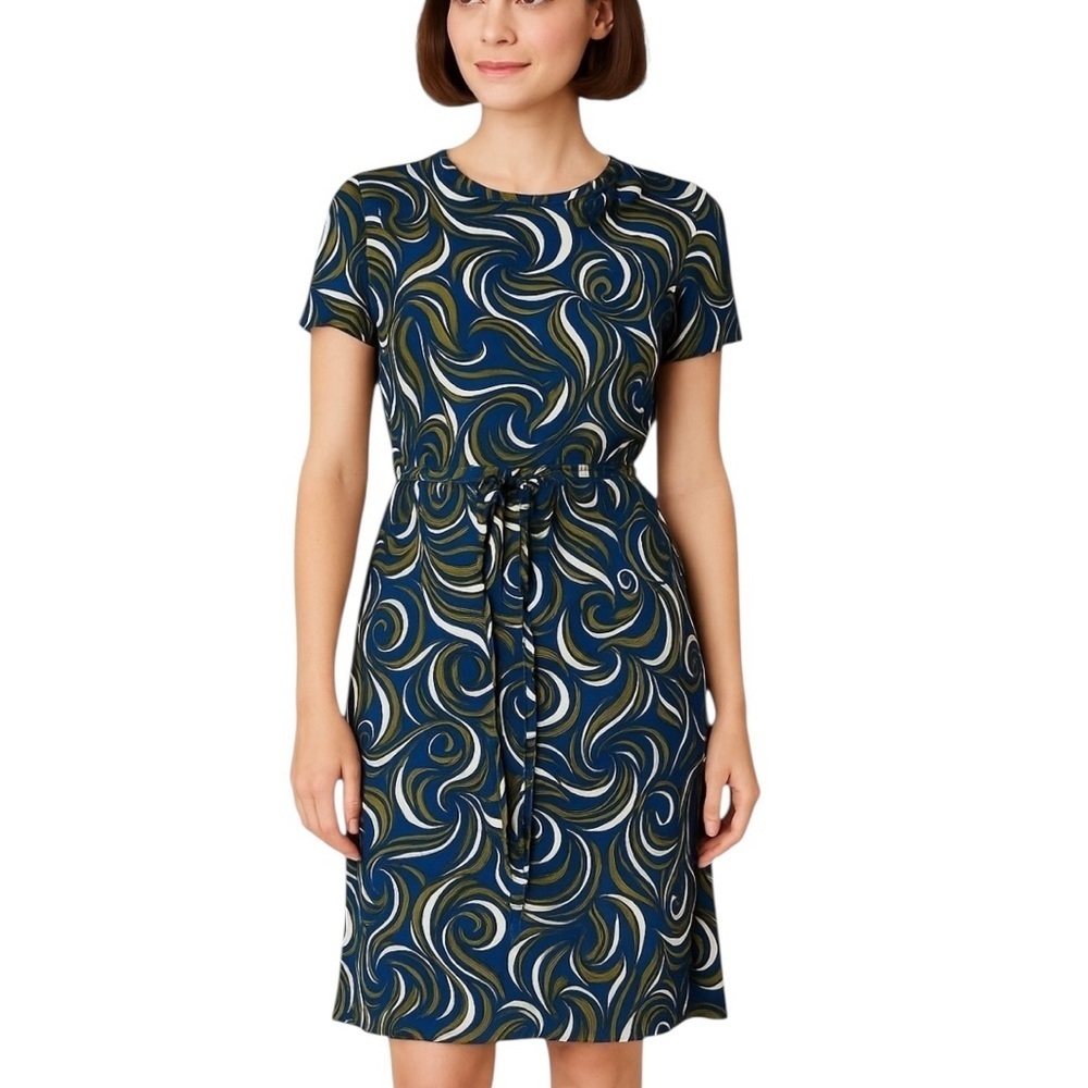 Vintage Small/Medium Swirl Print Short Sleeve Dress with Bow Detail Union Made
